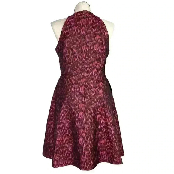 Calvin Klein Cocktail Dress Women 14 Black Red Jacquard A Line Fit Flare Halter - Picture 7 of 8